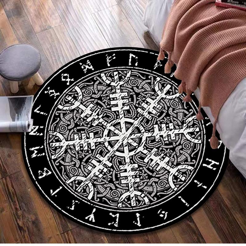 Vegvisir Viking Compass Circular Rug - Office Decorative Carpet For Living Room Bedroom Door Mat Floor Rug Computer Chair Area Rug