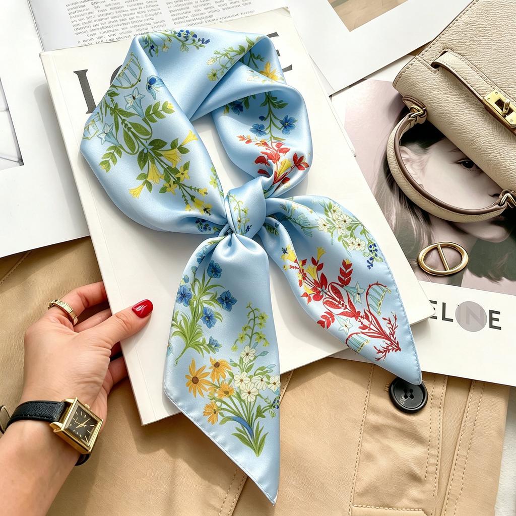Autumn and winter Maillard cashew square scarf silk scarf women's shirt versatile neck small scarf tied hair decorative scarf