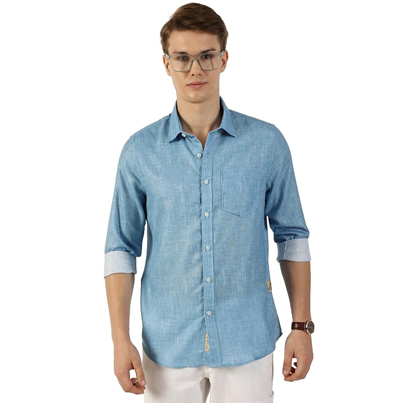 Thomas Scott Mens Premium Full Sleeves Casual Shirt (TS1 Blue )