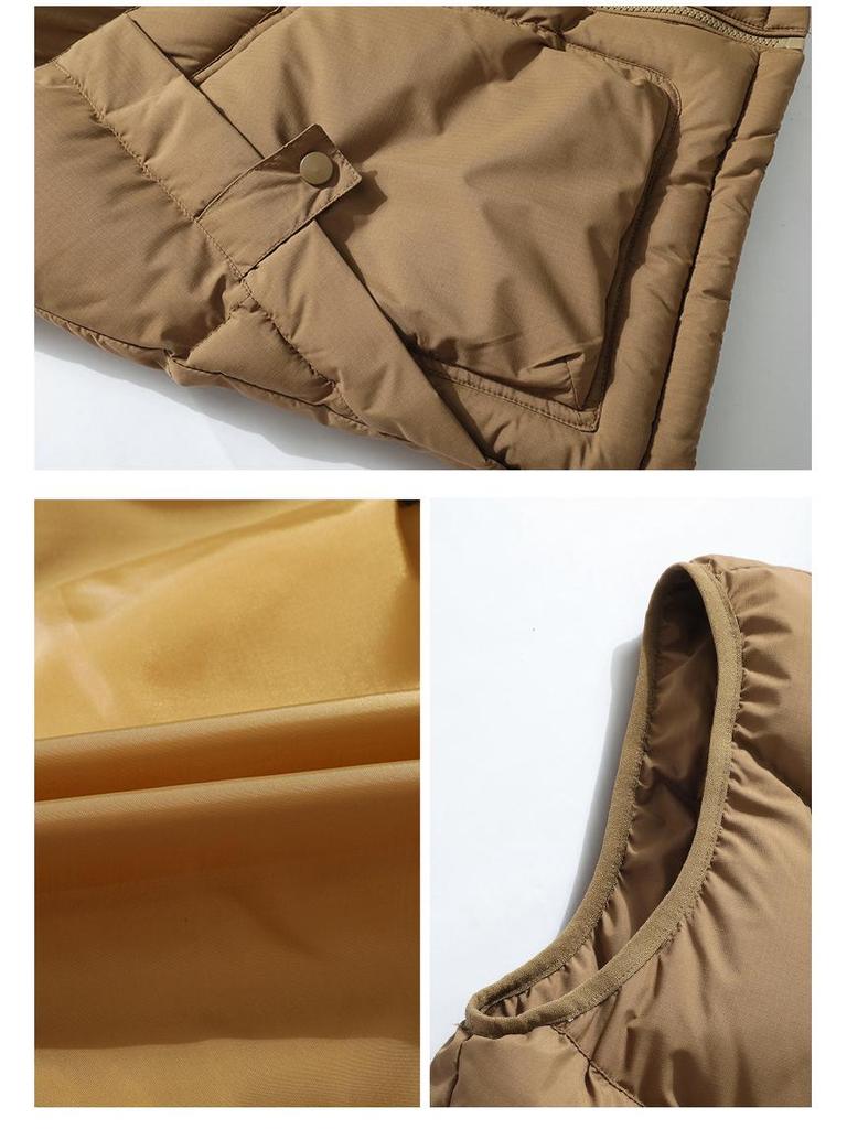 Gilet Matelassé Épais en Duvet et Coton pour Homme avec Col Montant - Vêtement d'Extérieur Automne/Hiver