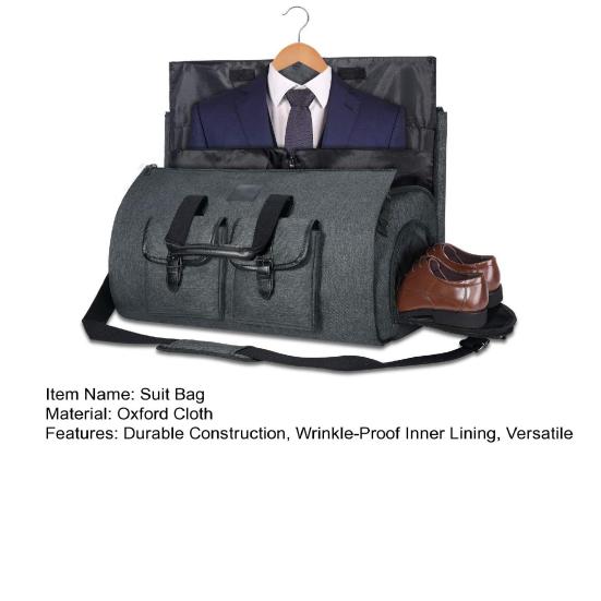 Suit Bag Lightweight Oxford Cloth Anti-Wrinkle Lining 2-in-1 Design Spacious Storage Waterproof Travel Handbag with Zipper Locks