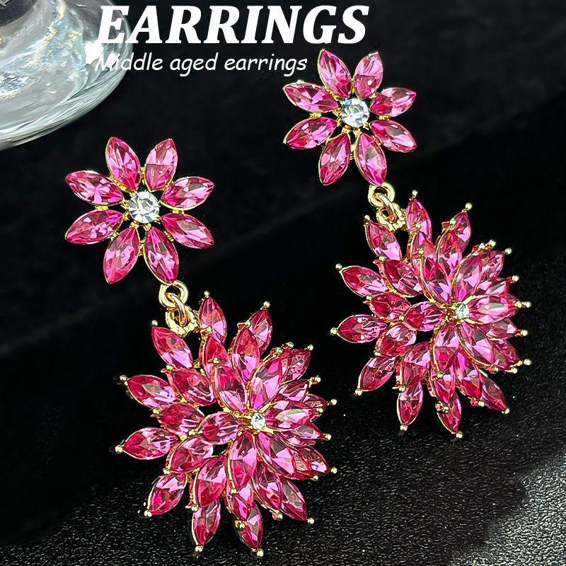 Boucles d'oreilles pendantes Zircon Fleur Colorée pour Femmes, Boucles d'oreilles pendantes Statement pour Fête & Usage Quotidien