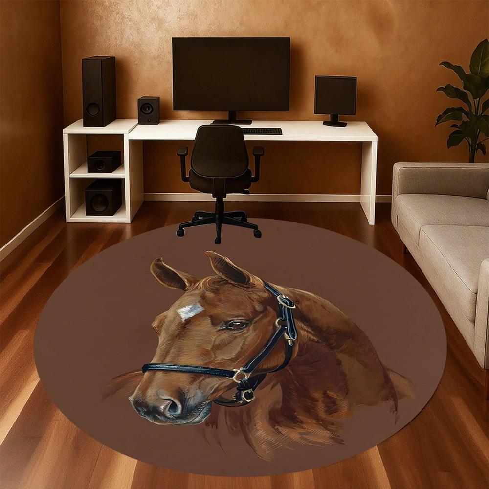 1 Stück Rundteppich mit Pferdekopfmuster für das Büro, Rundteppich unter dem Stuhl für Wohnzimmer, Schlafzimmer, Badezimmer Dekoration Teppich 091858