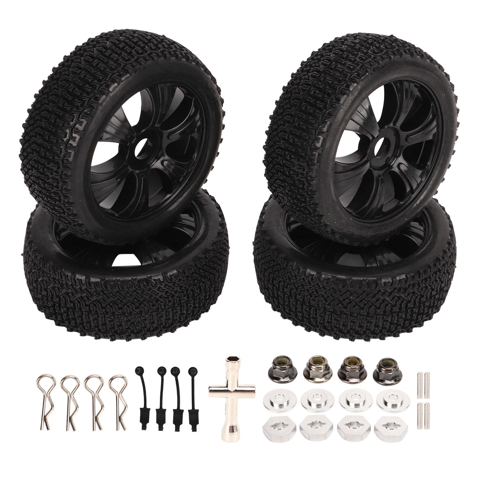 

4PCS Short Course Truck Tire with Mounting Tools Rubber Tyre Replacement for 1 10 RC Model Car чорний