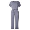 Elegant Women Slimming Jumpsuit with Batwing Short Sleeve and Lace Up Waist Solid Color Commuting Pantis Fashion Outfit