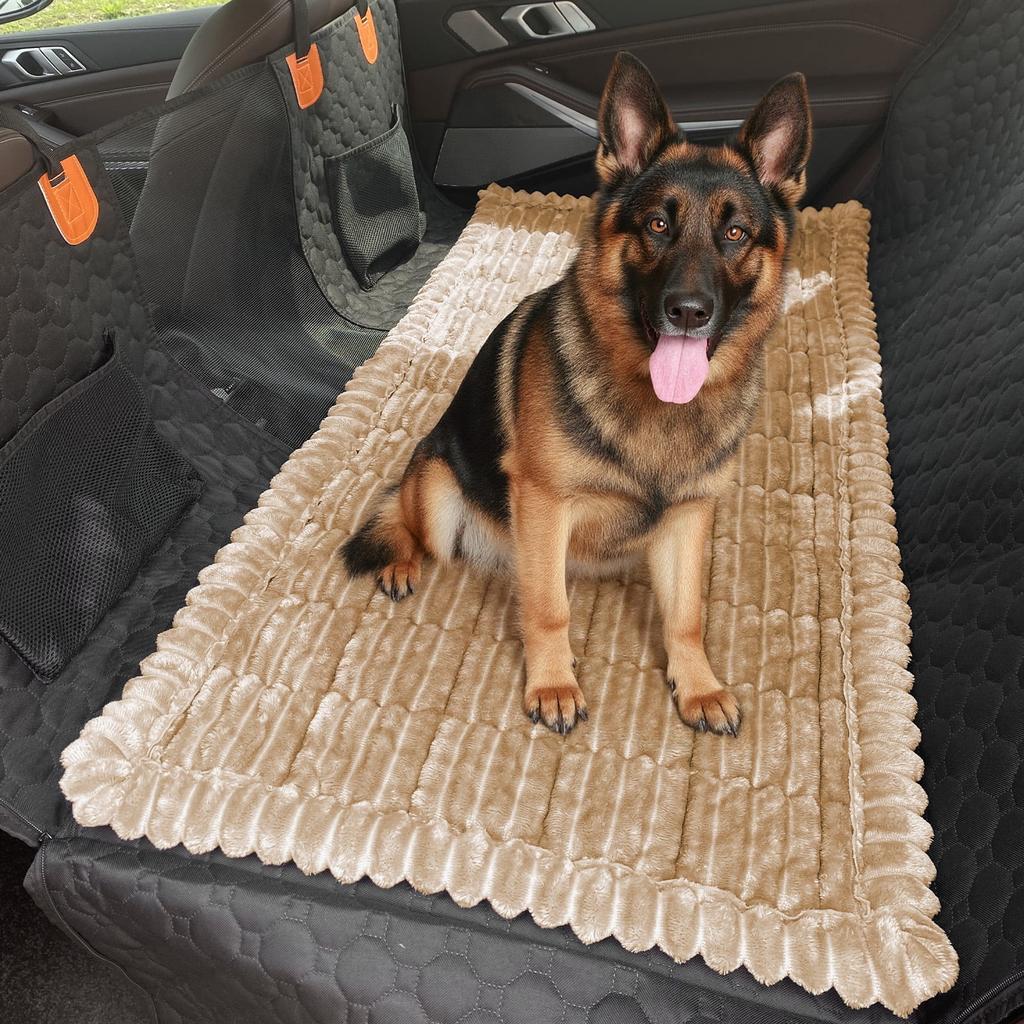 Backseat Pet Bed Mat, Dog Bed for Car Back Seat, Non-Slip Furry Dog Covers Pet Mat, Fit for Backseat Extenders and Seat Covers