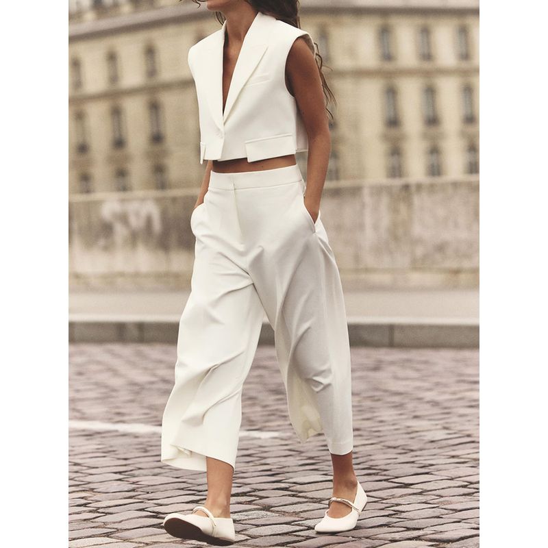 Za2025 Spring New Women clothes Sleeveless Vest Vest 2406539 High Waist Wide Leg Pants 2485539