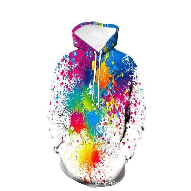 Mens Hooded Sweatshirt With 3D Digital Print Loose Fit Casual Pullover Fashion Streetwear