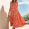 Vestidos casuales de cintura media con cuello en V sin mangas con estampado bohemio de moda de verano y primavera para mujer