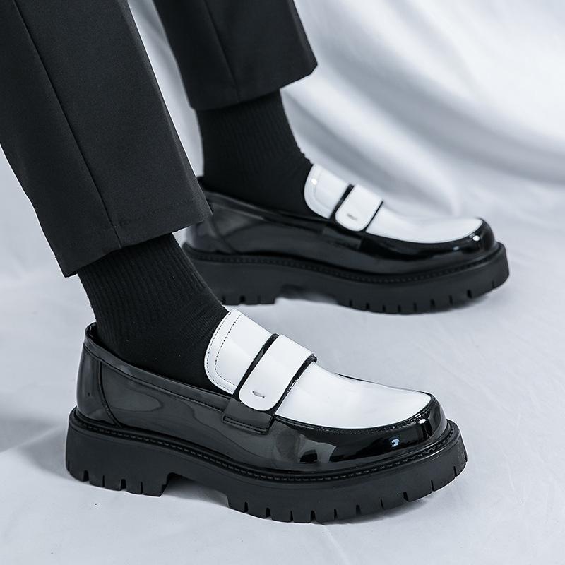 Men's loafers British style business dress glossy leather shoes platform casual one-pedal big head men's shoes large size 46