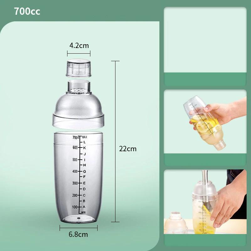 Plastic Cocktail Shaker Drink Mixer with Scale Thickened PC Material Milk Tea Shake Bottle 350/500/700/1000ML Bar Mixing Tool