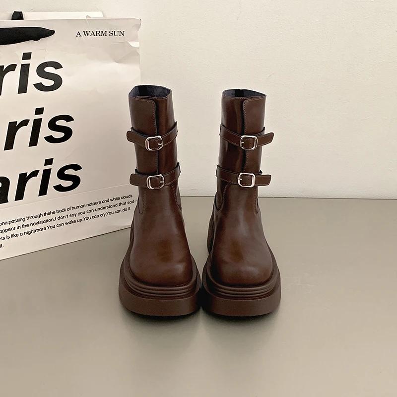 

Зимние женские ботильоны модные короткие сапоги с пряжкой на поясе рыцарские ботильоны дизайнерские квадратные каблуки Botas De Mujer 35