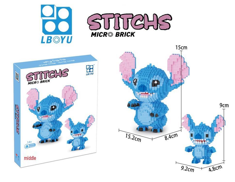 1044 Stitch Guitar Building Blocks - Set of Two Figurines (Large & Small)