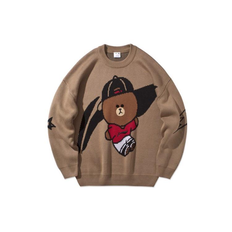 Li-Ning x LINE FRIENDS Graphic Crew Neck Sweater  Brown  Men s AMBQ046-1 XXL