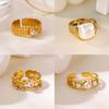 Retro Stainless Steel Imitation Pearl Ring Gold Color Anti Fading Open Rings for Women Mama Wedding Jewelry Vacation Party Gifts