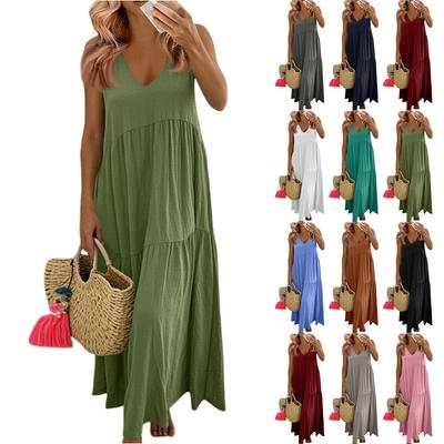 Dámska letná móda V-výstrih Jednofarebné Nadrozmerné Voľné Dlhé Veľké Rozšírené Bez rukávov Šaty