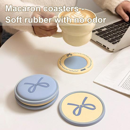 6Pcs Coaster Macaron Cartoon Design Heat Resistant Anti-Slip Coasters Cups Bowls Plates Mat Home Office Coffee Shop Decor