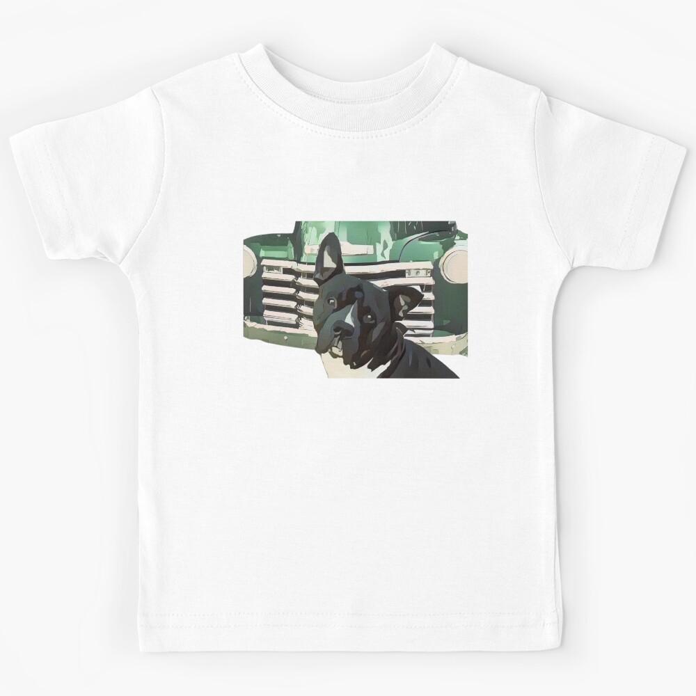 1953 CHEVY PICK UP TRUCK AND BLACK AND WHITE BULLDOG Kids T-Shirt 140