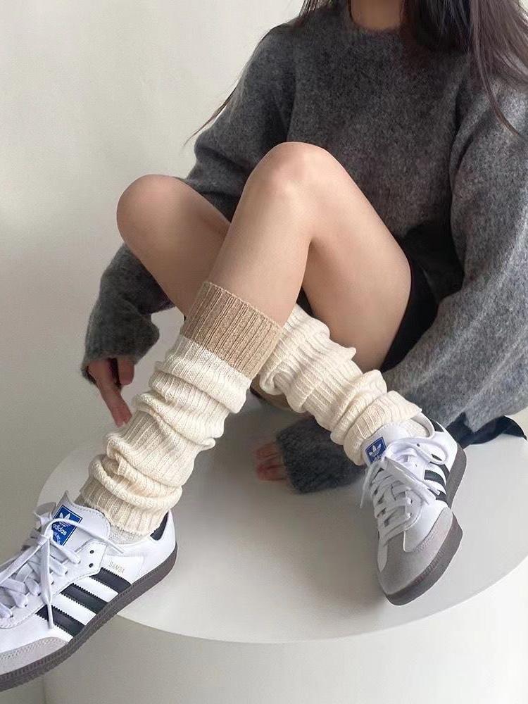 Knitted JK Socks and Socks White Calf Sock Covers, Spliced Leg Covers Stacked Socks Women Trendy Long Tube Pile Socks