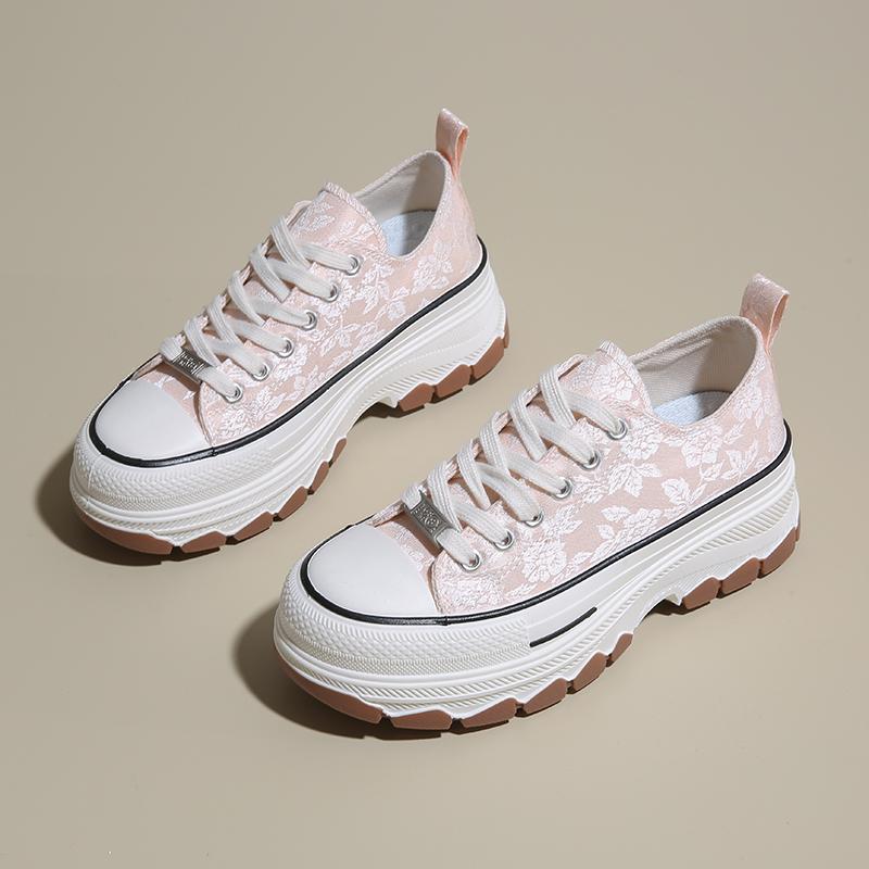 CRLAYDK Classic Canvas Shoes for Women Low Top Casual Platform Sneakers Ladies Printed Fashion Height Increase Walking Tennis