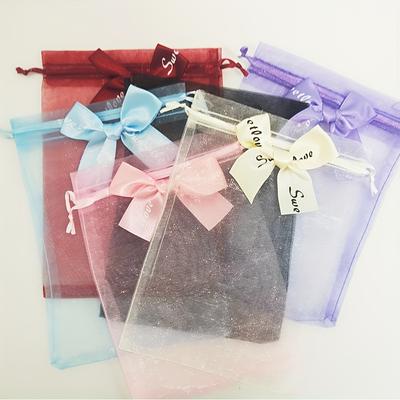 50Pcs Bow Candy Yarn Bag Solid Color Pearl Yarn Bag Jewelry Gift Bag Wedding Packaging Yarn Bag For Shops