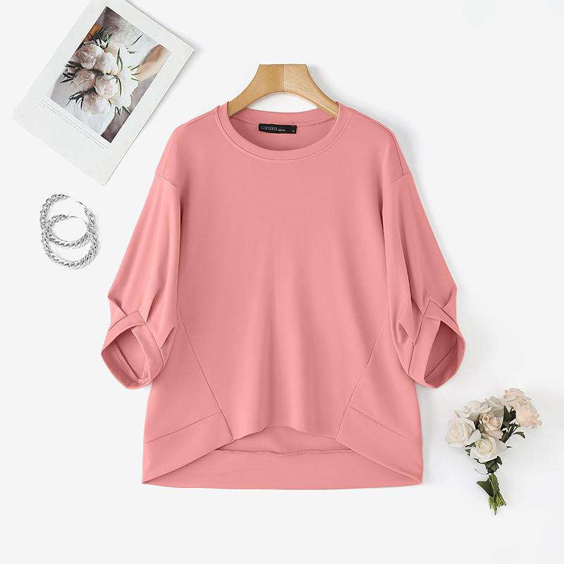 

ZANZEA Женские повседневные футболки с круглым вырезом, однотонные, свободного кроя, с рукавом 3/4 M