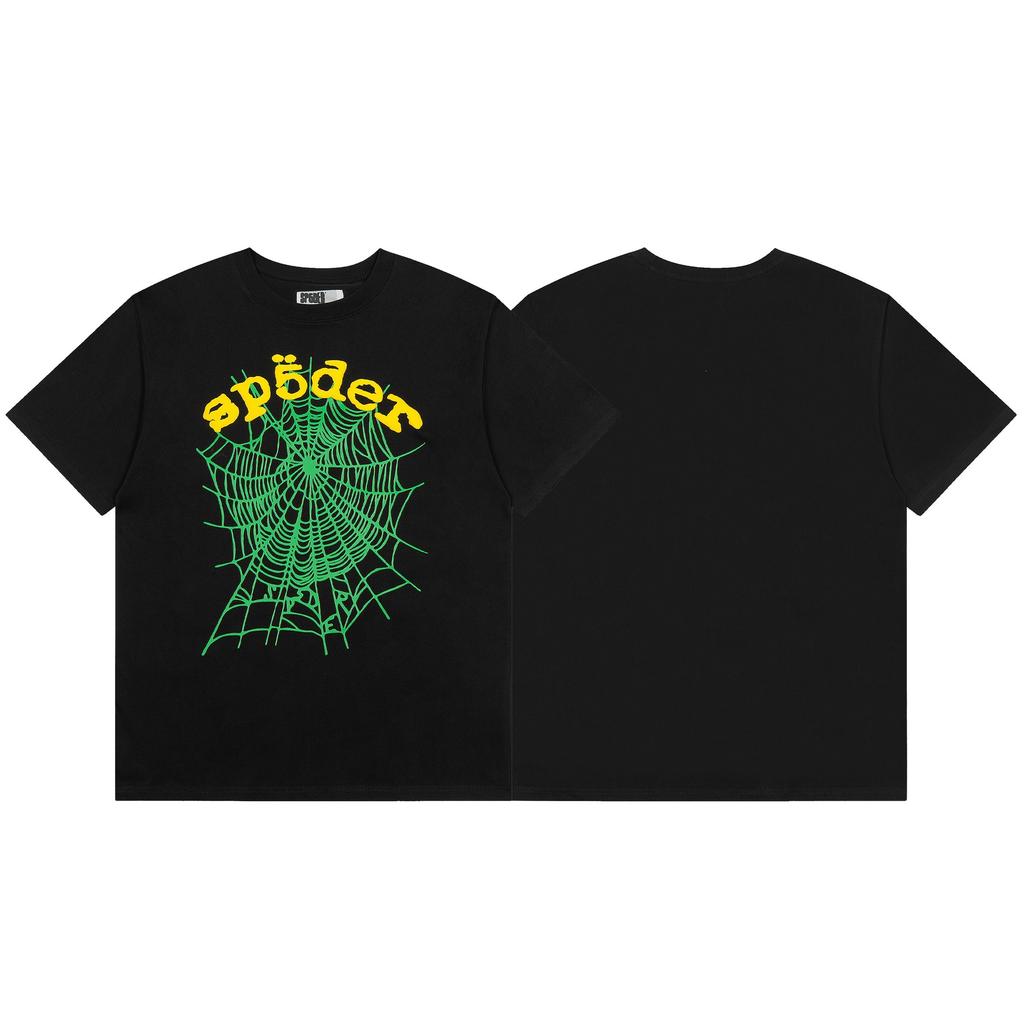 Foreign Trade Meichao Sp5der555555 Spider Web Printing Summer Loose Trend Men's and Women's Couples Short Sleeve T-Shirt Summer