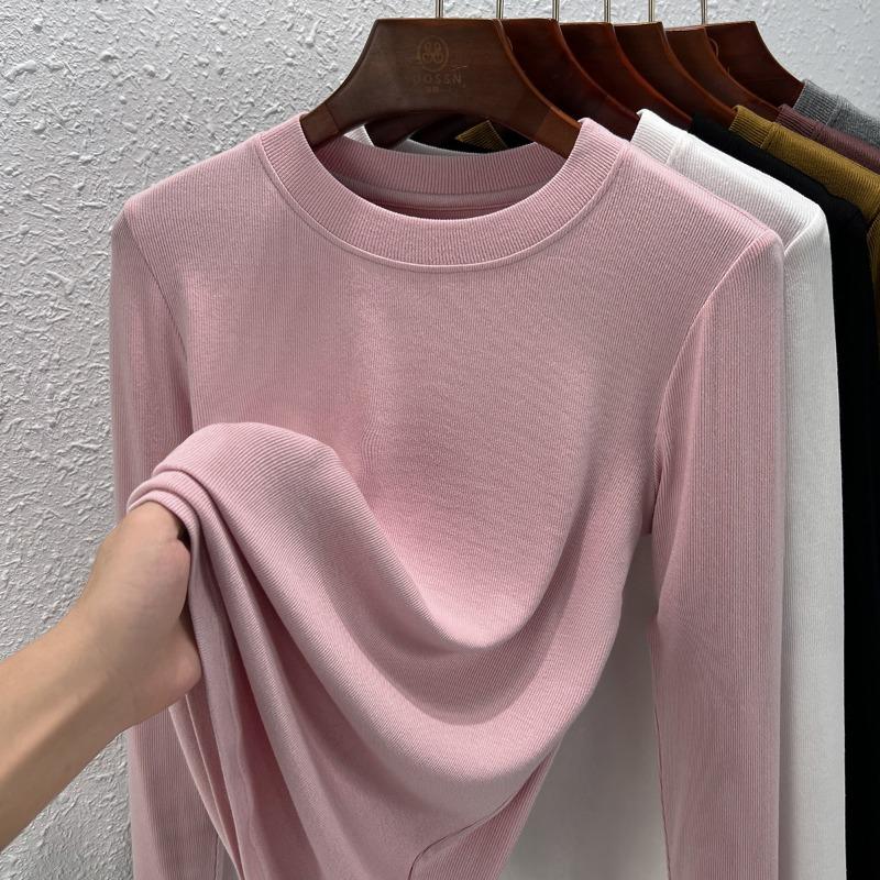 

Модальная женская футболка с длинным рукавом, тонкая внутренняя одежда с круглым вырезом, одежда для поддевания, новая весенне-осенняя рубашка XXXL розовый