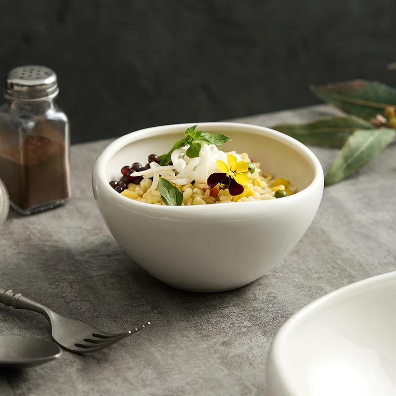 White Porcelain Chinese Dish Serving Plate Rice Bowl Dessert Salad Bowl Exquisite Hotel Tableware White Ceramic Pasta Bowls