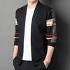 Long Sleeves Pockets Thickened Warm Cardigan Sweater Men Autumn Winter Patchwork Color