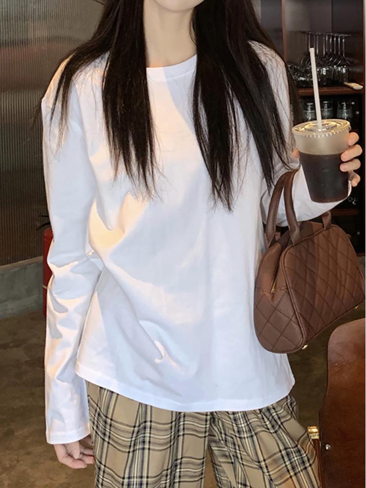 Minimalist Women's Warm Cotton Long-Sleeve T-Shirt for Spring, Autumn, Winter