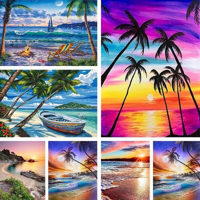 5D Diamond Painting Landscape Sunset Sea Cross Stitch Full Round Diamond Mosaic Home Decoration DIY Handmade