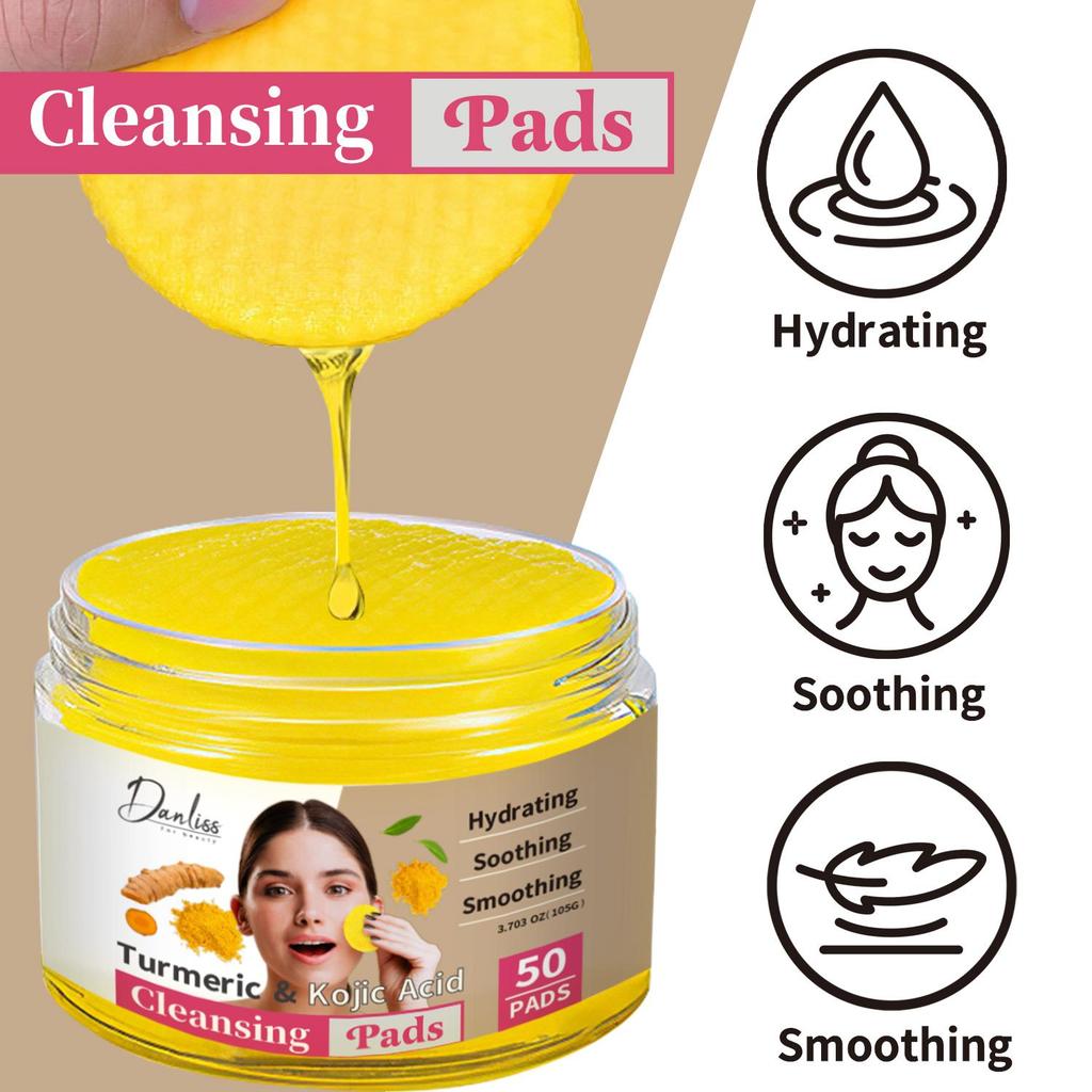 50 Pads Turmeric & Kojic Acid Cleansing Pads-Cleaning Facial Skin-Deeply Smoothing and Hydrating Skin