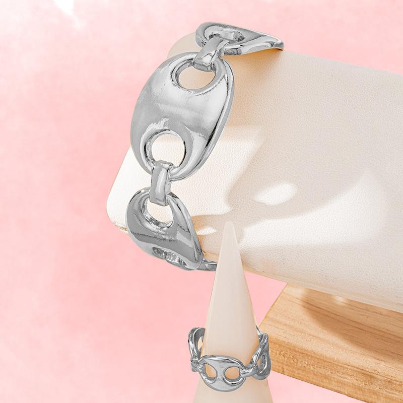 

Fashion minimalist hollow creative design open bracelet solid color light luxury jewelry bracelet ring set срібло сірий колір