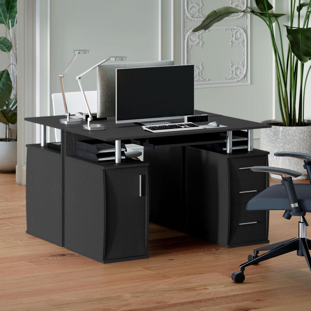 Computer Desk, 120 x 55 cm, Keyboard Tray, 3 Drawers, Black
