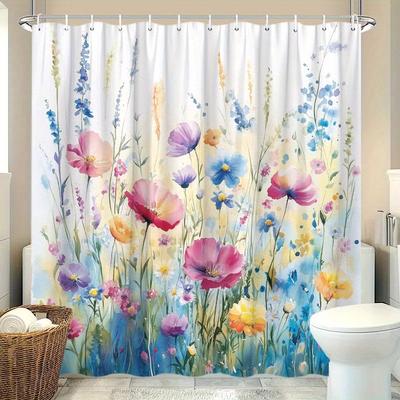 1pc Watercolor Flower Shower Curtain Spring Botanical Farm Modern Fashion Elegant Suitable for Home Partition Room Decoration