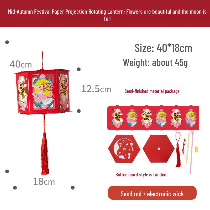 Handmade DIY Rotating Mid-Autumn Lantern Craft Kit for Kids - Rabbit & Flower Design