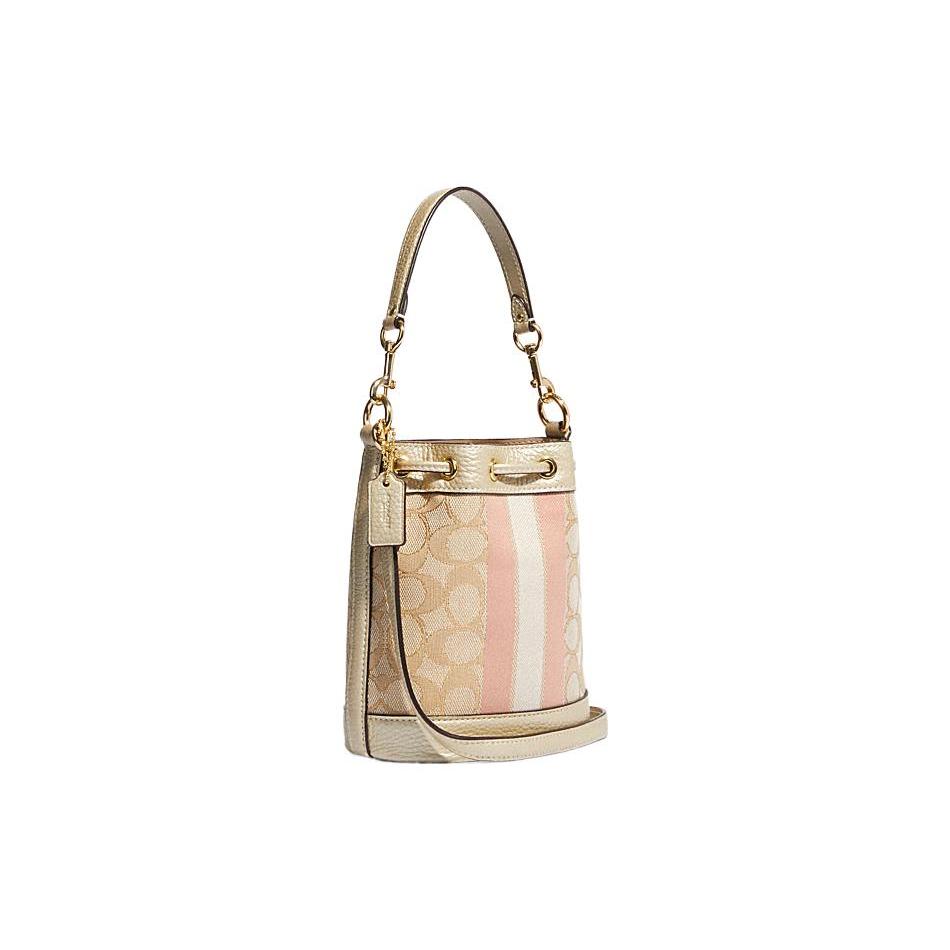 New COACH Dempsey Fabric Cow Leather Patchwork Bucket Bags Shoulder Bag Crossbody Bag Mini Women's Khaki CF440-IMV6D
