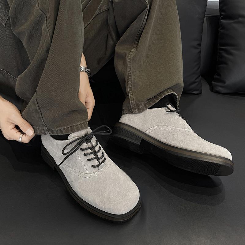 British Style Suede Leather Shoes Luxury Outdoor Brand Thick Bottom Casual Oxford Shoes Versatile Retro Style Mens Lace Up Shoes