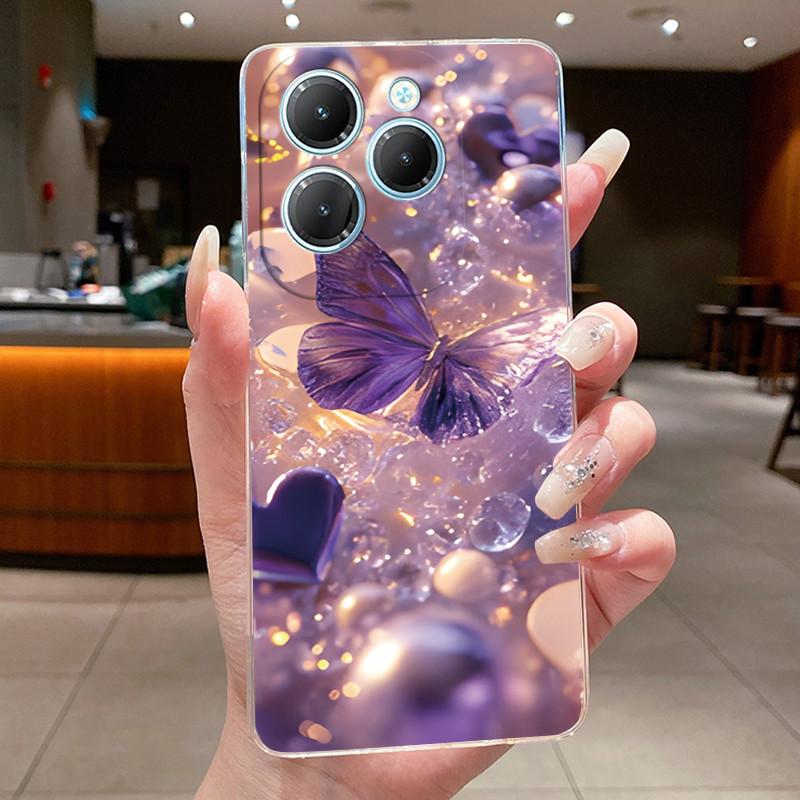 For Infinix Hot 40 Case Clear Silicone Luxury Aesthetic Butterfly Flower Soft TPU Back Cover Infinix X6836 X6837 Hot 40 Pro Case