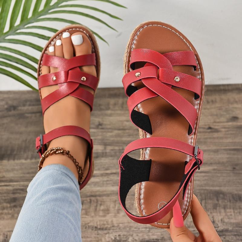 

Сандалии женские плетеные из пеньки на платформе большого размера, крест-накрест, с пляжными сандалиями 43 красный