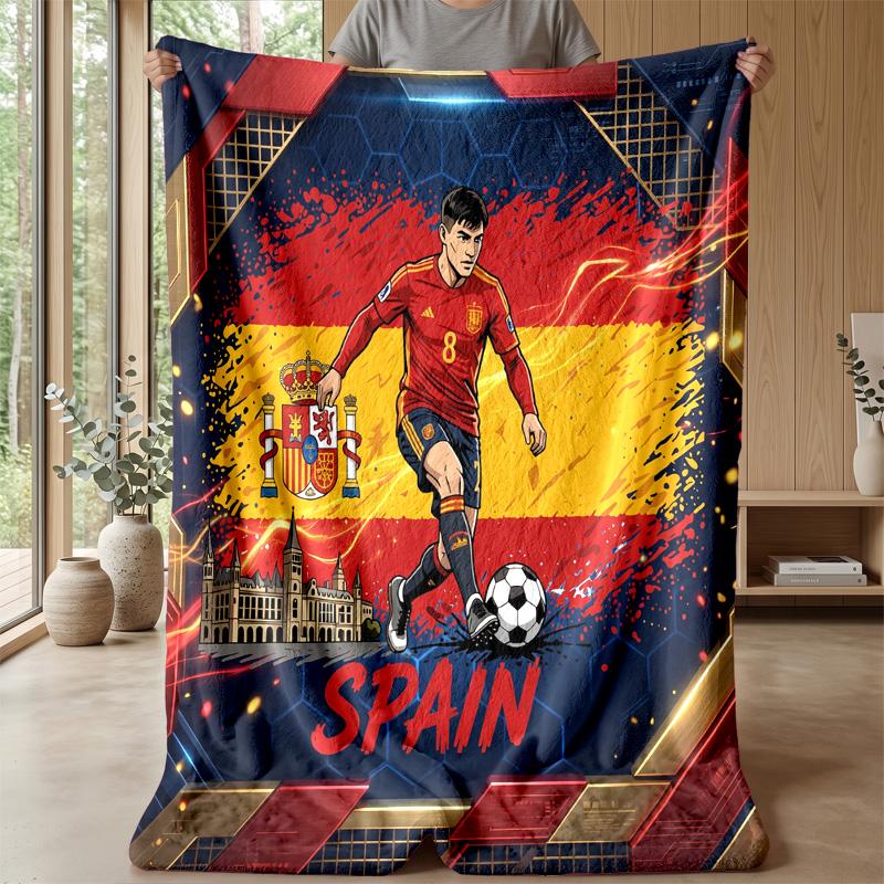 Spain football Printed Flannel Blanket Skin Friendly Warm Decorative Throw for Indoor Couch Bed Daily Use