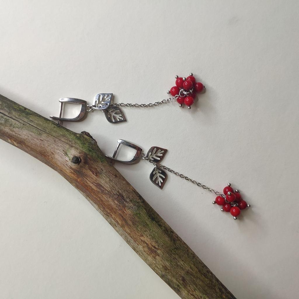 Silver Earrings with Coral (2147084)
