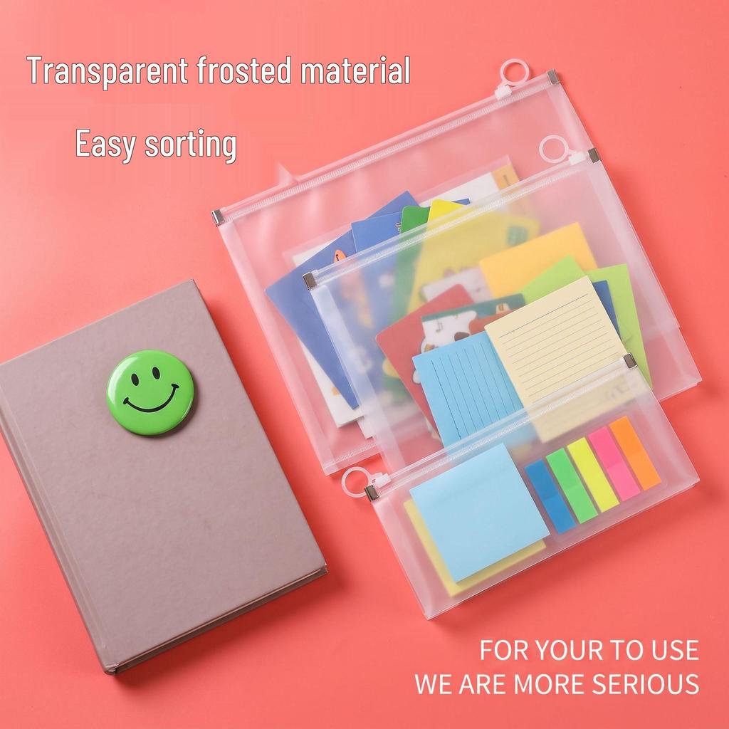 A4 Transparent 3D Zippered File Bag - Thick Frosted, Large Capacity for Students
