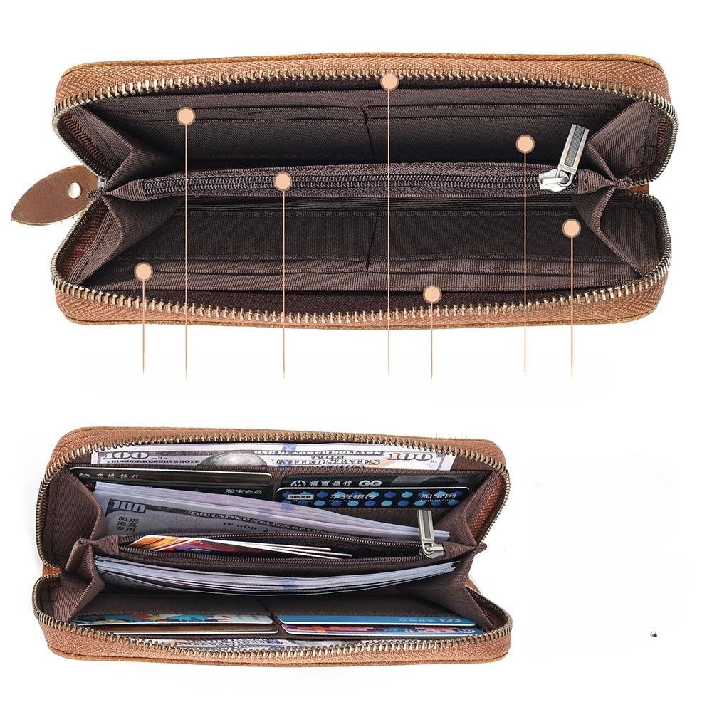 Vintage Crazy Horse Leather Wallet Men's RFID Business Long Premium Handbag Leather Wallet Men's Wallet