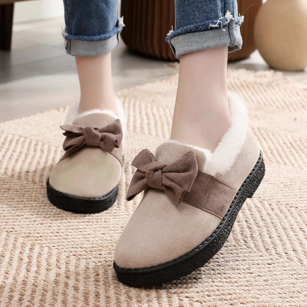Niedliche kurze Schleife Schneestiefel 2024 Winter neue Baumwollschuhe für Damen mit Samt und One-Step Damen Baumwollschuhe Zapatos Mujer