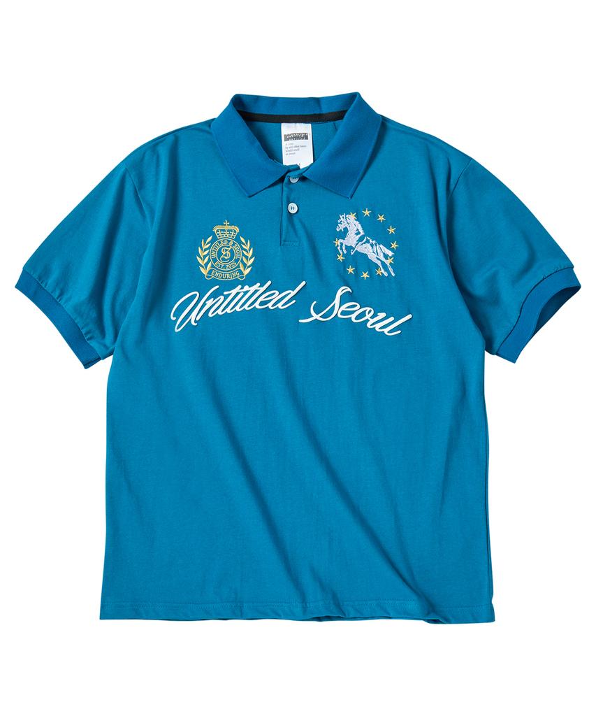 Eontaiteulseoul Untitled Crest Polo Crop Short Sleeve Full Blue