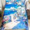 Seaside Town Landscape Bedding Set Flowers Rustic Duvet Cover Coastal Style Island Comforter Cover Ocean Scenery Quilt Cover