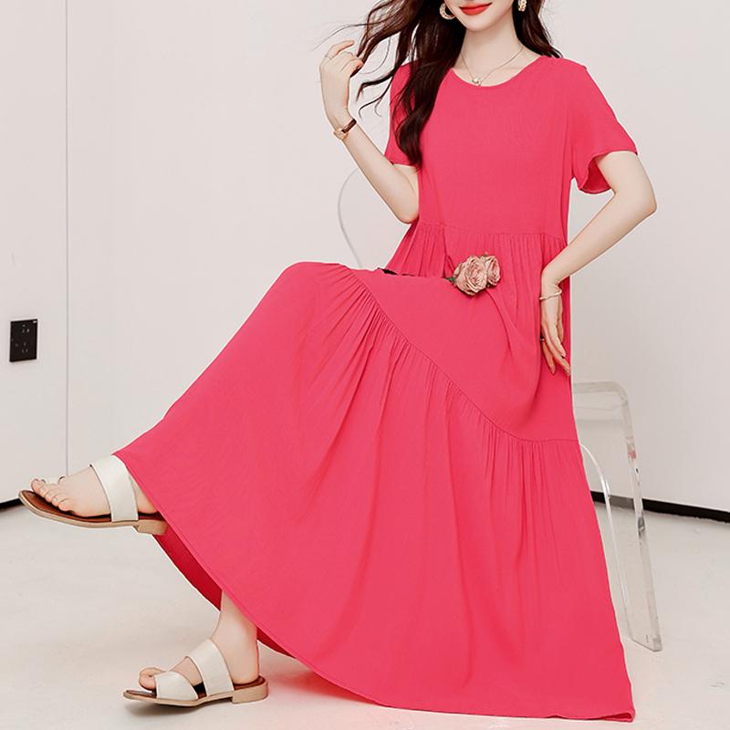 Elegant Dresses Woman Casual Short Sleeve Long Dresses Summer Plus Size Women's Clothing