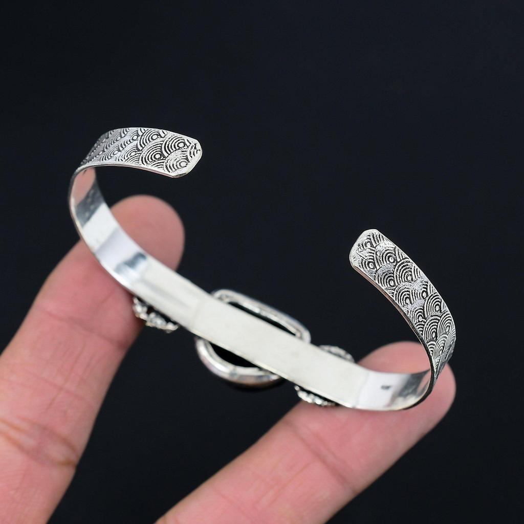 Friendship Day Deal Black Tourmaline Rough Stone 925 Silver Wedding New Bangle